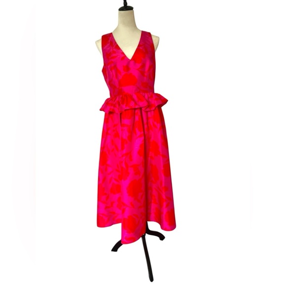 Kate Spade New York Red and Pink Sleeveless V-Neck Midi Dress - Picture 3 of 9
